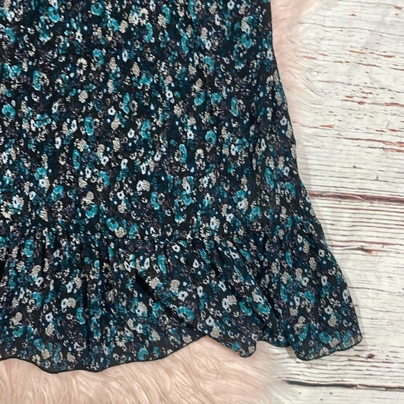 Zara Floral Blue Black Floral Tie Neck Pleated Plisse Mini Dress - Picture 10 of 11